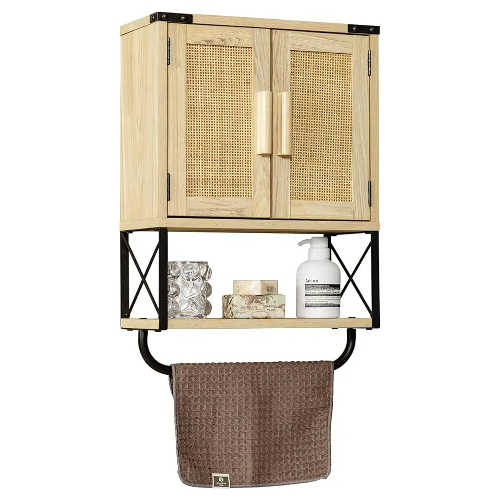 

Farmhouse Rustic Medicine Cabinet With Two Barn Door, Boho Wood Wall Mounted Storage Cabinet With Adjustable Shelf And Towel