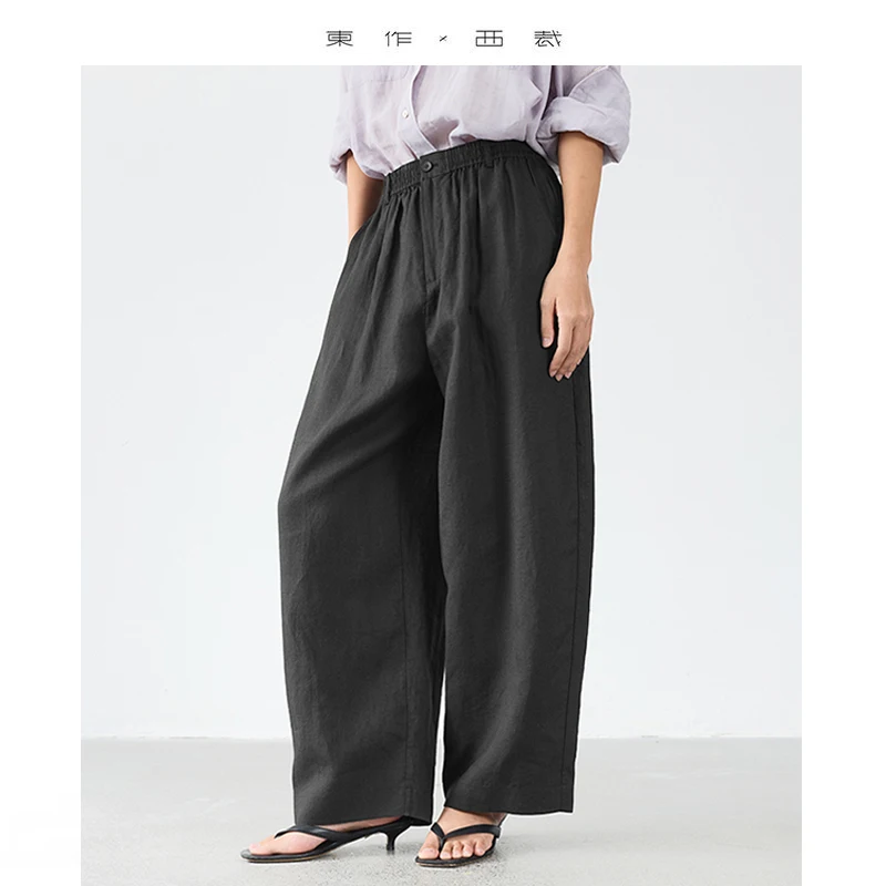 21 Count Ramie Elastic Waist Plus Size Casual Pants Loose Linen Women's Trousers 2026 Spring/Summer Women's Fashion