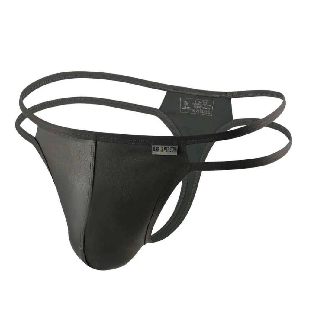 

Men's Sexy T Back Thong Gays Erotic Backless Underwear Faux Leather Soft Open Buttocks Homme Low-waist U Convex Pouch Underpants