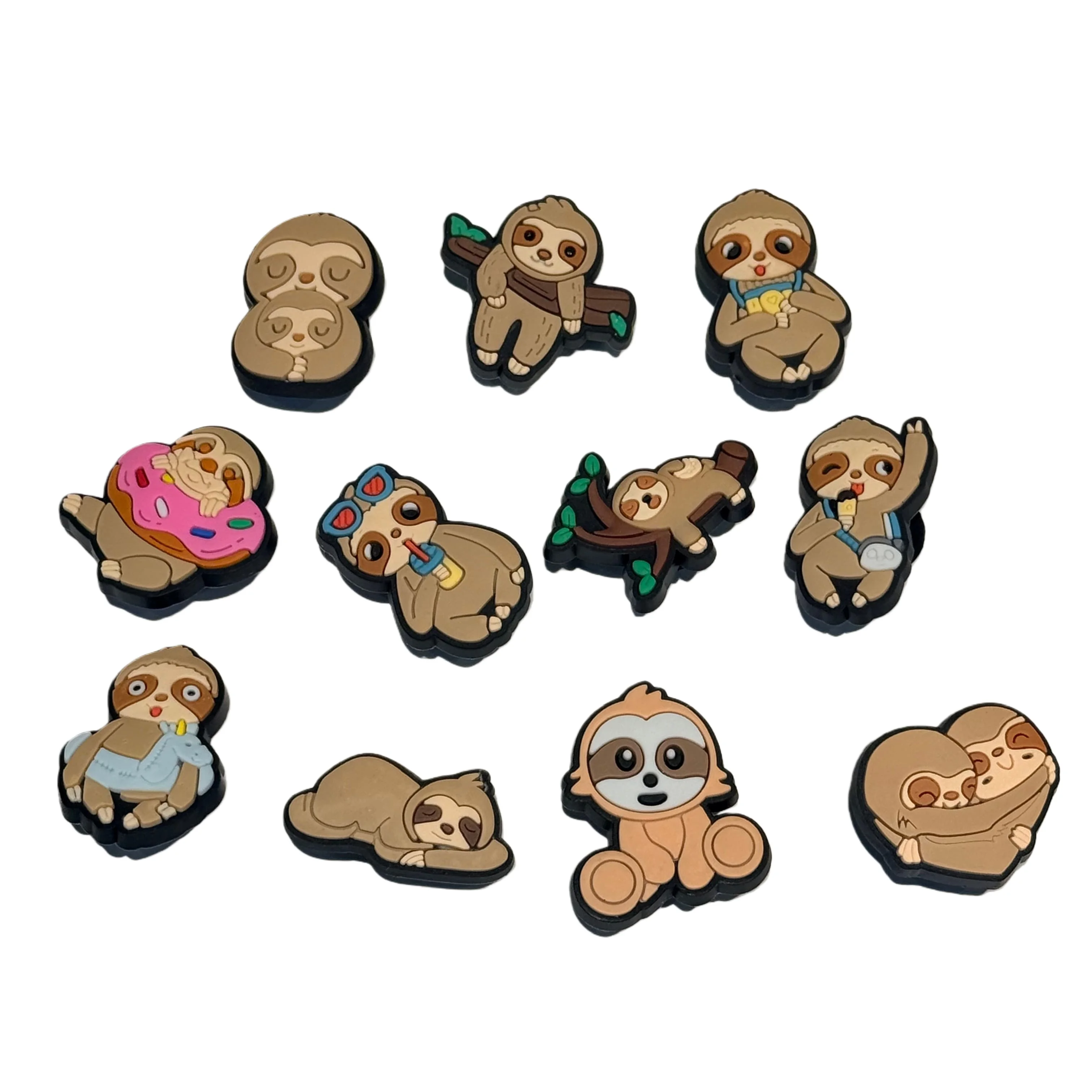 

11-100Pcs Cartoon Animal Sloth Pvc Hole Slipper Accessories Shoe Decorations Buckle Button Clog DIY Wristbands Charms Kid Gift