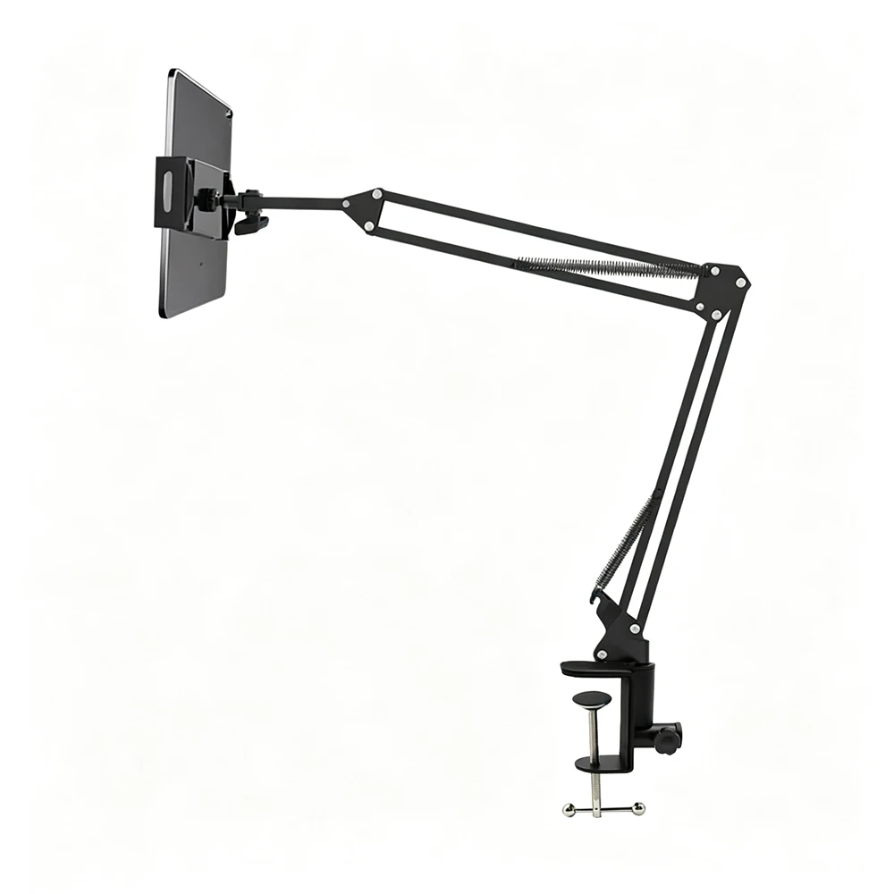 Metal Long Arm Tablet Phone Stand 360 Degree Multi‑Angle Rotation Clamp Holder for 4.7‑12.9 Inch iPad Desktop Lazy Bracket