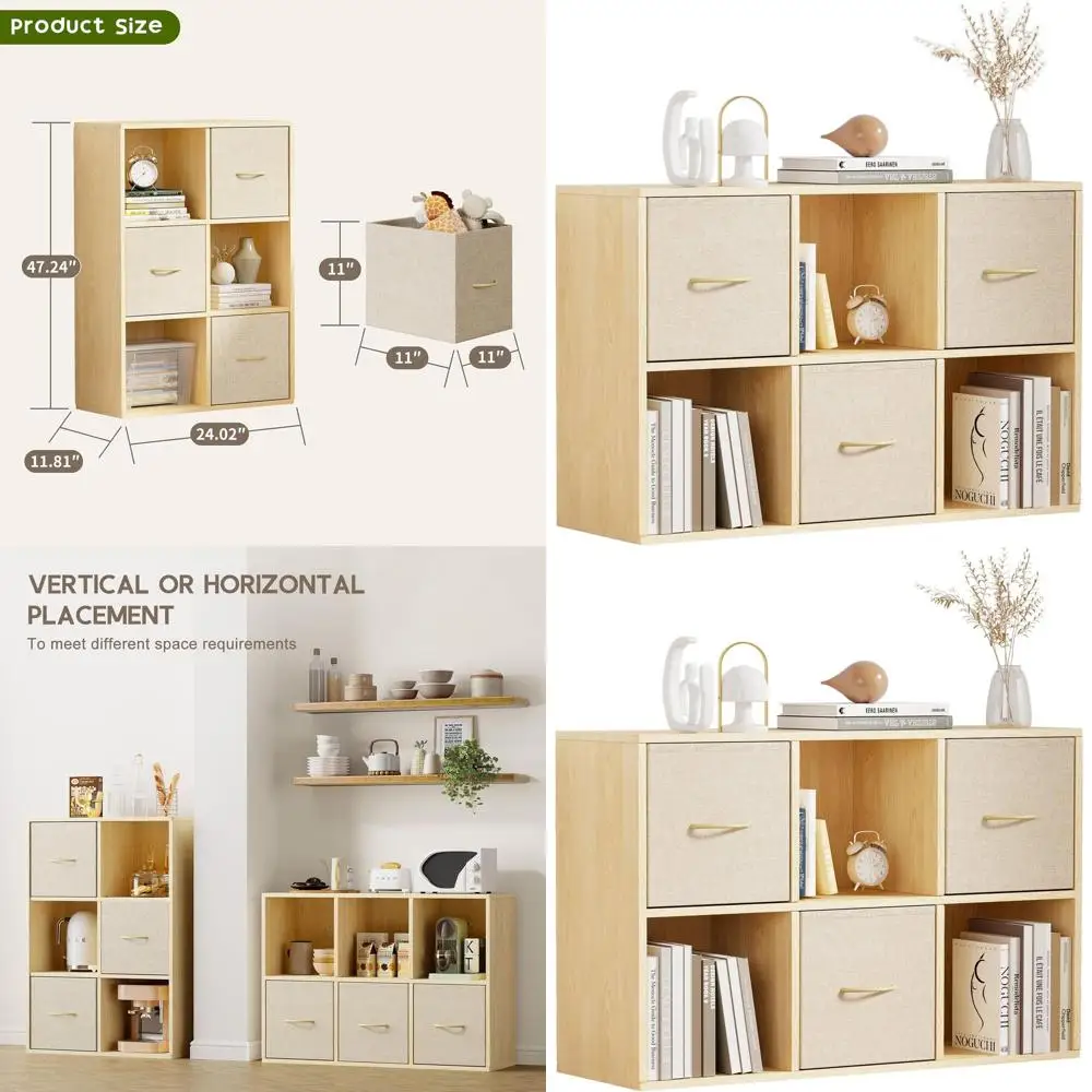 

Деревянный органайзер на 6 кубов с 3 ящиками, съемными спинками, универсальная книжная полка для дома и офиса