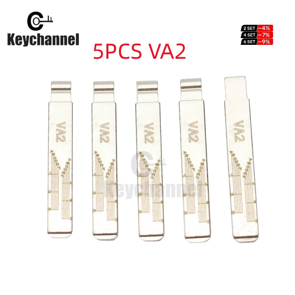 Remoto em branco chave para Xhorse KD, em branco, escala de grau VA2, lâmina chave para carro, DIY para Peugeot 307 408 e Citroen, 5PCs