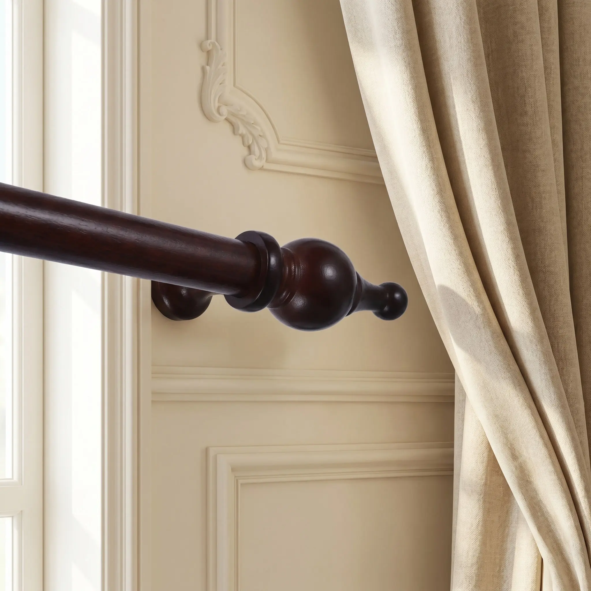 2Pcs Window Curtain Rod Finials Decorative Wood Ball Screw on Replacement Drapery Rod End Caps Fit 28Mm Pole Wood Finial