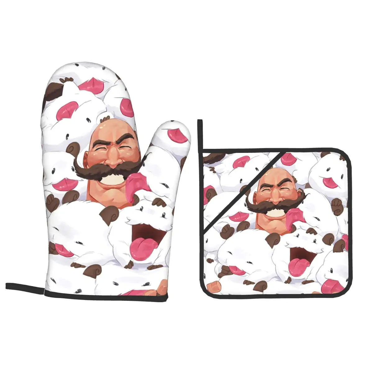 Poros League Battle Game Legends Oven Mitts and Pot Holder Sets of 4 for Baking Kitchen Cooking BBQ Resistant Non-Slip Gloves