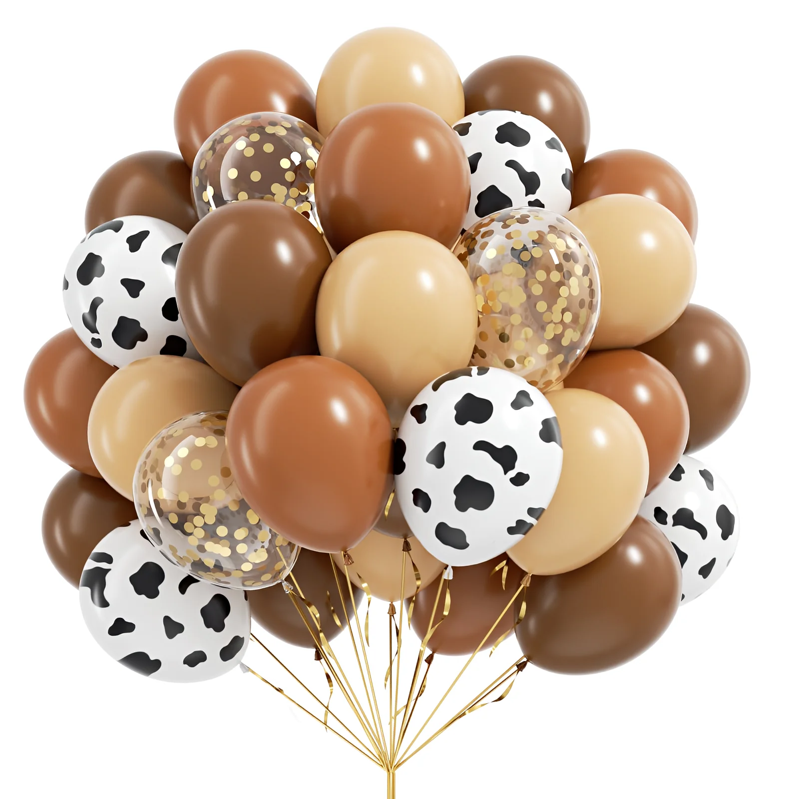 60pcs Western Balloons Brown Nude Gold Confetti Cow Print Latex Balloons for Farm Cowboy Baby Shower Birthday Party Decor