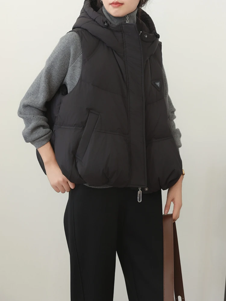 Winter Warm Coat Women\'s Down Waistcoat Fashion Hooded Sleeveless Down Waistcoat 2024 New Street Style Trend Casual Parker Coat