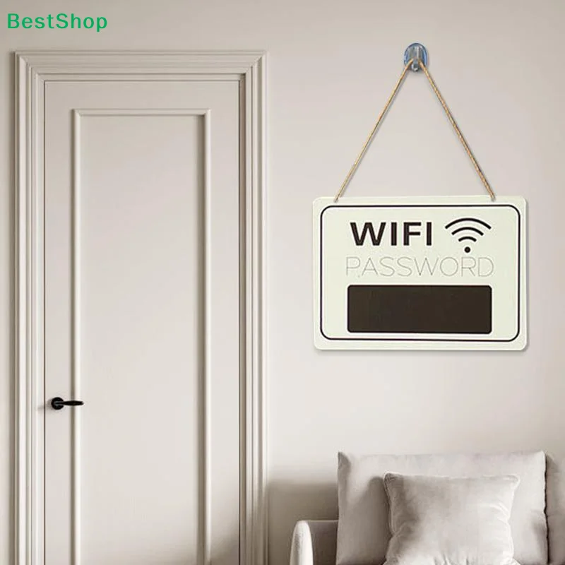 ☽WiFi Password Sign with Chalkboard Area,Hanging Wall Plaque for Home,Cafe & Guest Room,Reusable WiFi Password Display Board