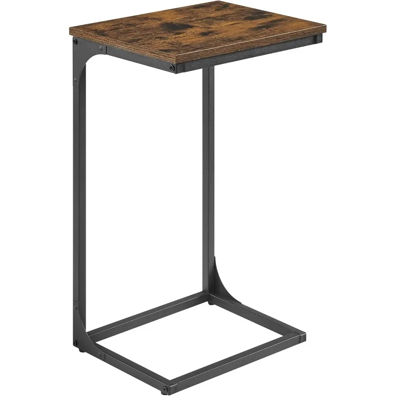 C-Shaped End Table, Side Table for Sofa Small TV Tray Table for Living Room, Bedroom, Rustic Brown and Black