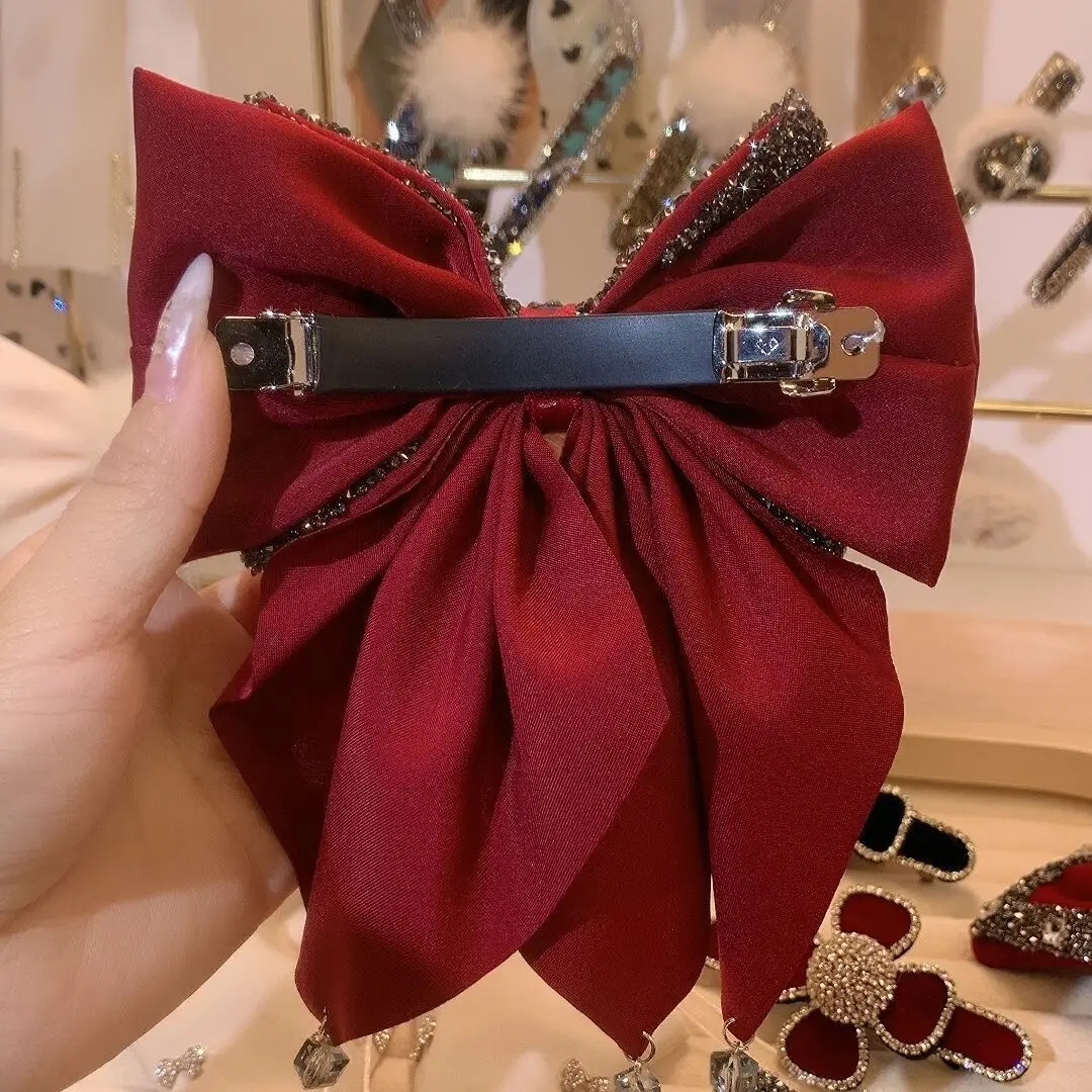 

Elegant Satin Bow Hair Clip Large 3D Back Head Spring Clip Sophisticated French Vintage Top Clip Headwear