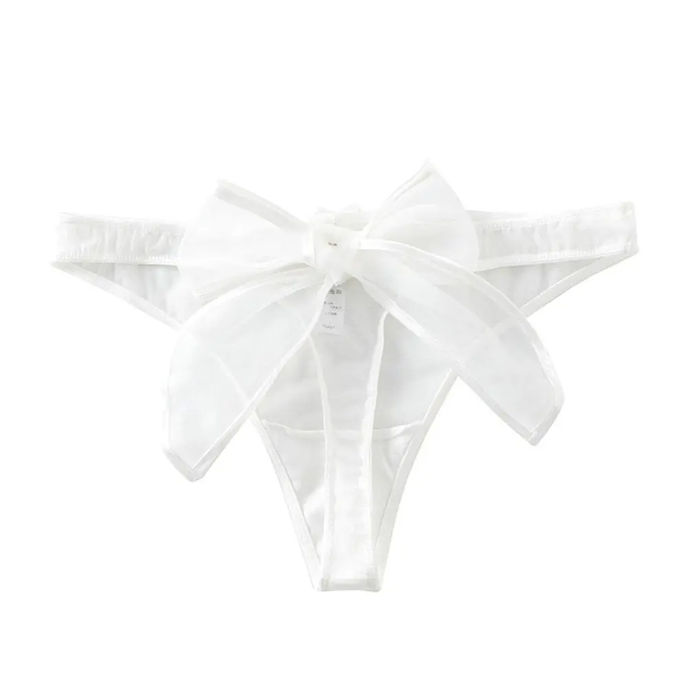 

Satin Bow Ribbon Briefs Cotton Crotch Bikini Thong Underpants Low Waist Lace Panties Female Lingerie Women Thong Bow Panties
