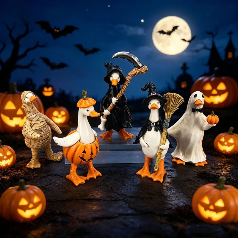 New Halloween Resin Figurine Mummy Duck Pumpkin Reaper Witch Ghost Desktop Ornament Suitable for Table Holiday Decor
