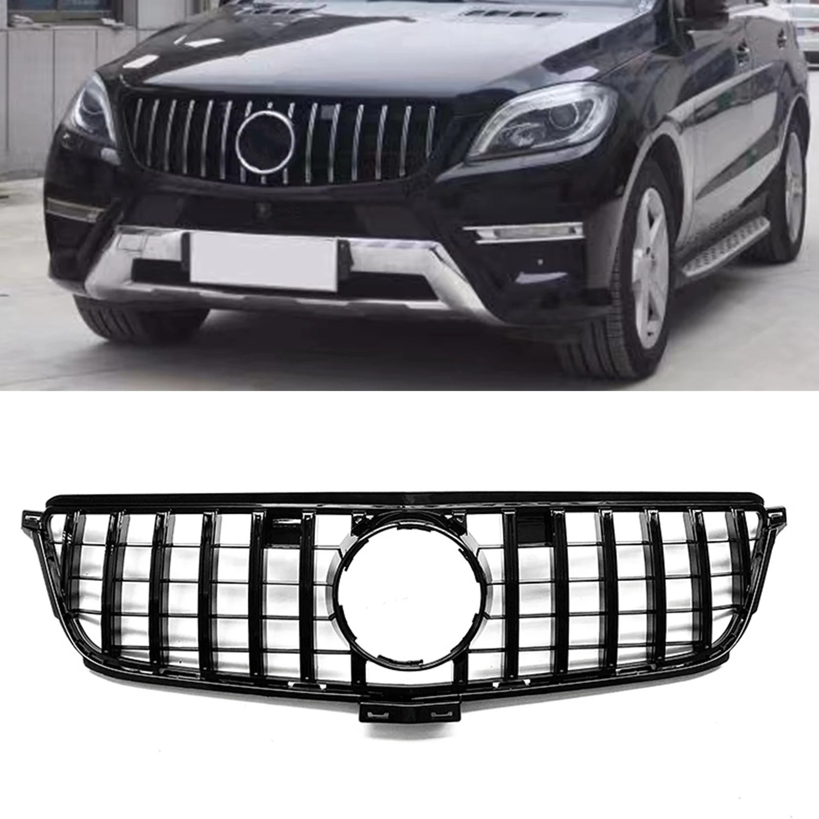 

GT Style Front Grille Grill For Mercedes Benz W166 ML Class ML300 ML320 ML350 ML400 ML450 2012-2015 Upper Bumper Hood Mesh Grid