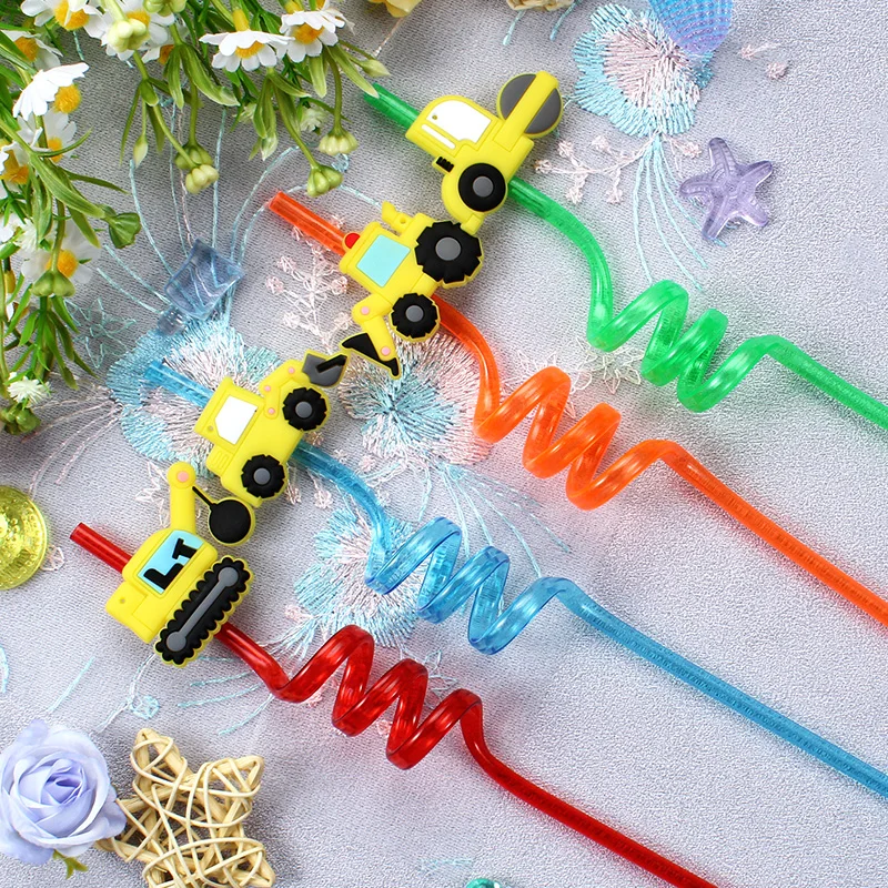 6 قطع من شفاطات موضوع مركبة البناء، حفارة شفاطات قابلة لإعادة الاستخدام، جرافة، مناسبة لشفاطات مادة PET للشاطئ والحفلات