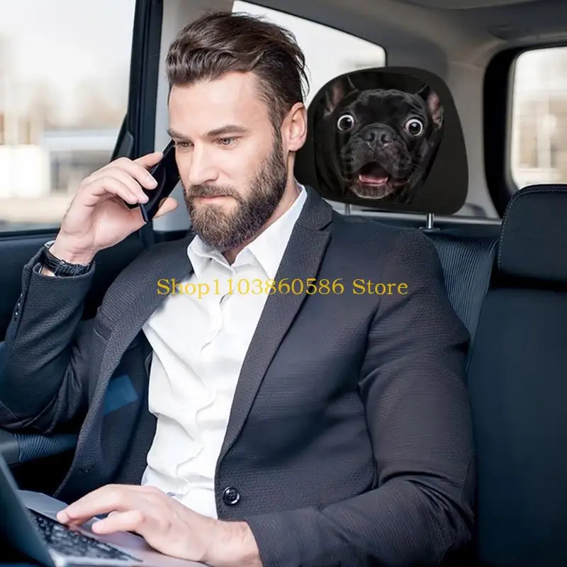 242A 2 Pieces Novelty Dog Pattern Car Headrest Covers Resistant to & 280mm