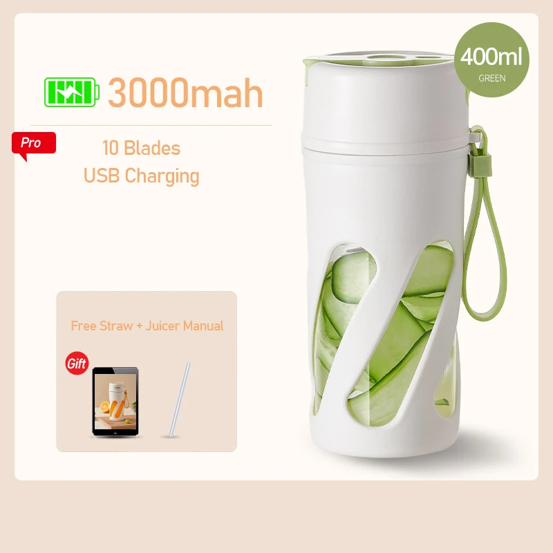 

3000Mah Electric Juicer Machine Portable Blender Bottle Smoothies Usb Rechargeable Mini Fresh Juice Cup Blender 400Ml Any Fruit