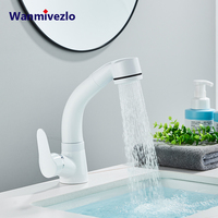 Basin Faucet Hot&Cold Mixer Pull Out Spout Bathroom Faucet Black White Single Handle 360 Rotate Lift Up and Down Kitchen Faucet
