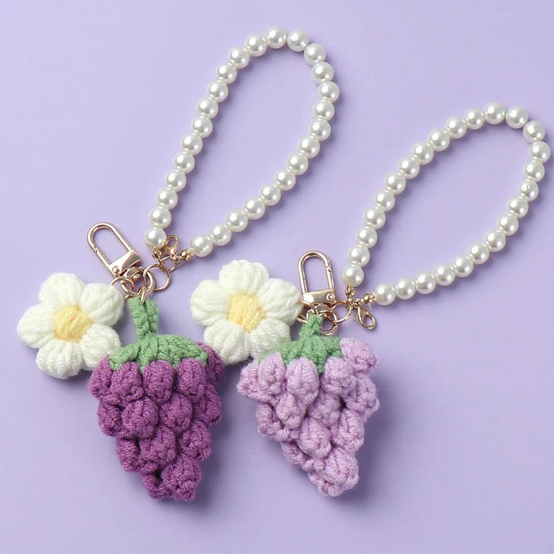 Fashion Keychain Wool Grape Handmade Crocheted Finished Pendant Lady Bag Bag Charm Key Rings