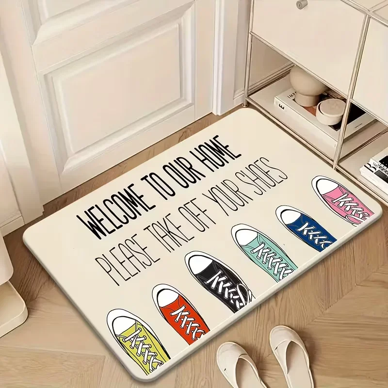 Please Take Off Your Shoes When Entering. Creative Doormat Anti-slip Area Rug for Living Room Bedroom Sofa Doormat Kids Carpet