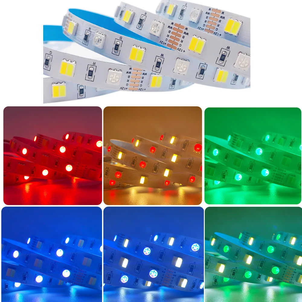 12V 24V 5M SMD 5050 3528  WW/CW RGBCCT 60leds/m 96leds/m 120leds/m 5 Colors In 1 Chip CW+RGB+WW Led Strips Flexible Tape Light