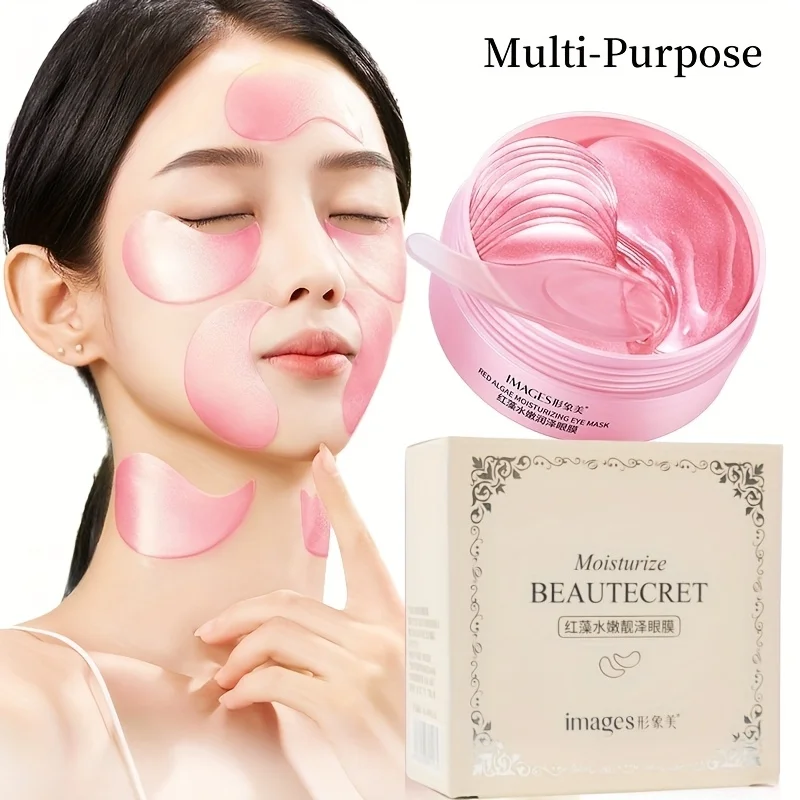 Mascarilla para ojos hidratante y hermosa de algas rojas de 60 piezas, textura hidratante y fácil de absorber, parche suave, hidratante e hidratante, bloquea la humedad sin pérdidas, reduce la piel hidratante y rellenando alrededor de los ojos, elástico y suave. Adecuado para múltiples pieles