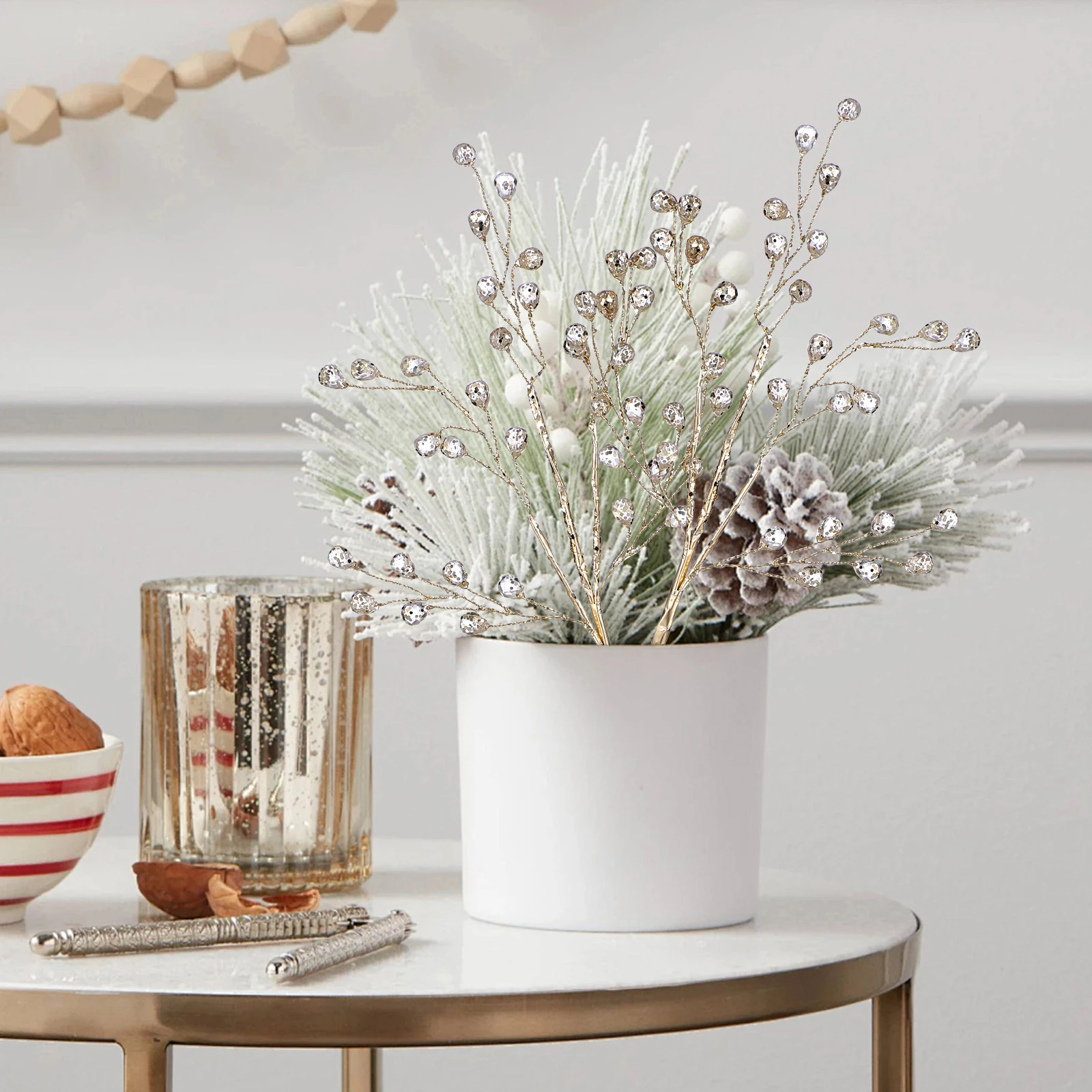 

2Pcs Xmas Acrylic Beads Picks Artificial Plants Christmas Decorations Fake Berry Stems Artificial Plants Christmas Berry Picks