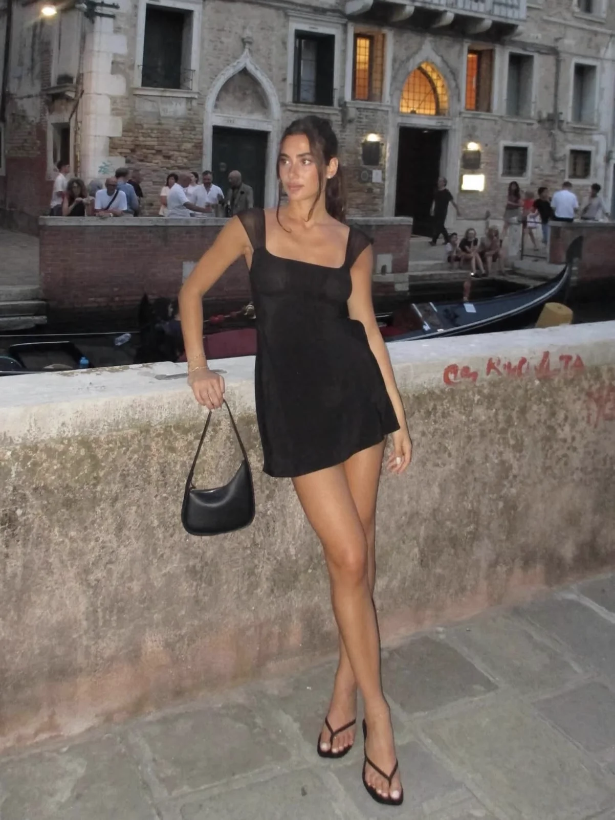 

Women Silk Black Dress Summer Square Collar Short Sleeve High Waist Slim Mini Robe