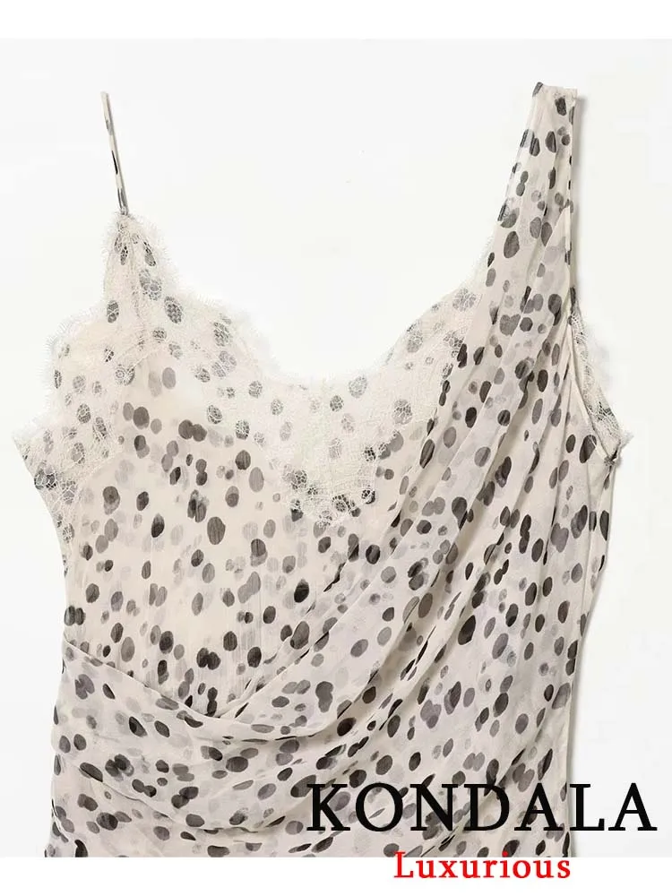 فستان KONDALA مثير أنيق منقط مطبوع شفاف قصير للنساء بياقة على شكل V فستان حفلات بدون ظهر موضة 2026 فستان نادي مسائي للربيع