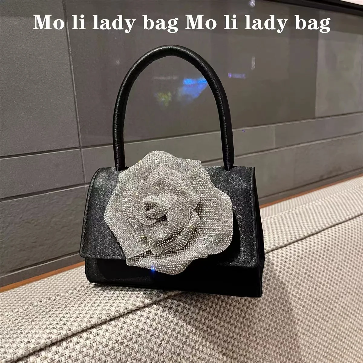 Luksusowe błyszczące diamenty kwiatowe torba wieczorowa satynowe elegancka torebka torby na przyjęcie weselne torba na ramię Crossbody torebki