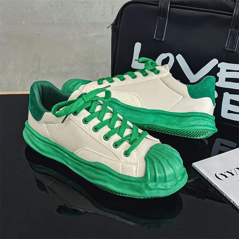 Harajuku Green Casual Sneakers Men Spring Shellhead Vulcanized Shoes Men Street Hip Hop Canvas Sneakers Men Platform Footwear