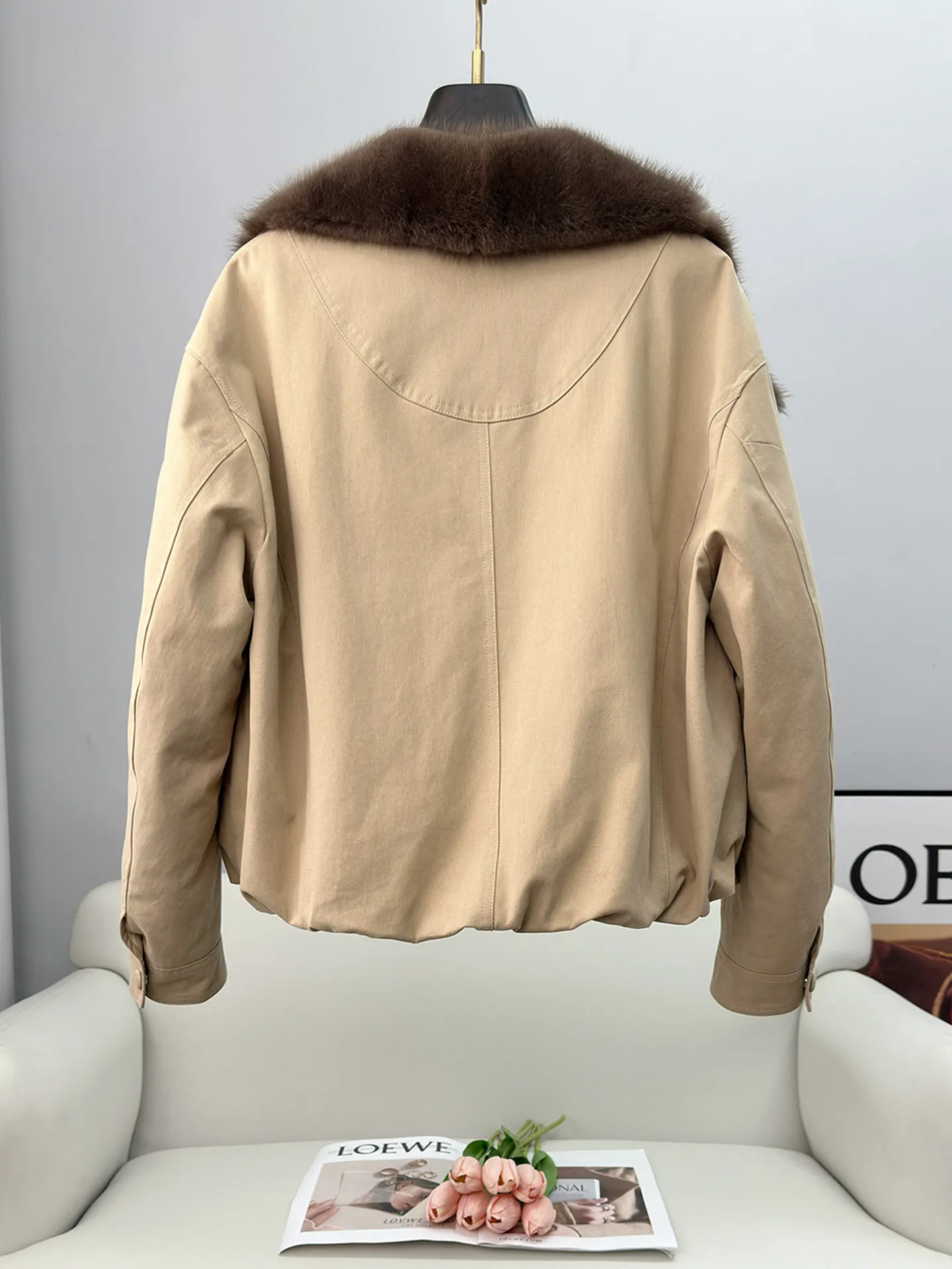 Grüner Wurzel-Nerz-Pelzmantel mit großem Pelzkragen für Damen, 2022, Winter, neuer Petite-Parka, Gänsedaunenjacke, Motorrad, kurzer Stil