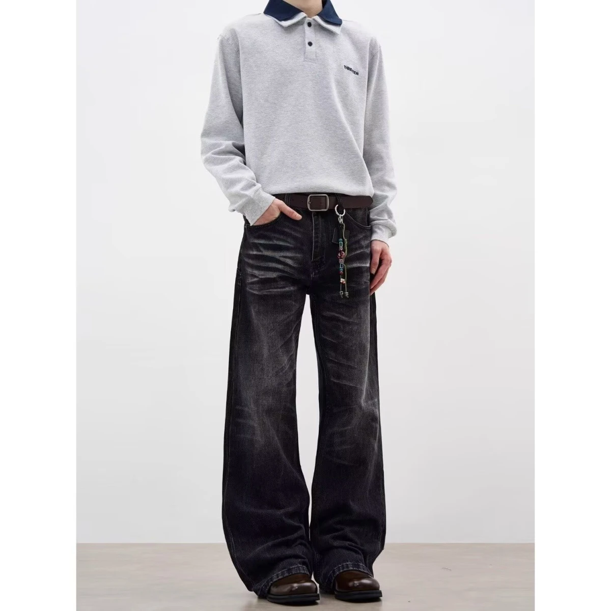 

Hong Kong Sle Men's Jeans Letter Print High Street Personali Cotton Polyester Blend Spring Autumn Straight Leg Trousers