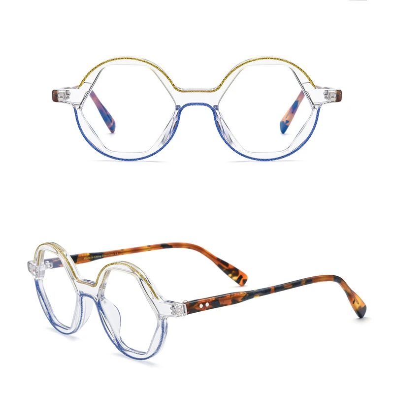 Belight Optical Geometry Three-dimensional Round Combo Color Acetate Women Vintage Retro Spectacle Frame Prescription Lens 19301