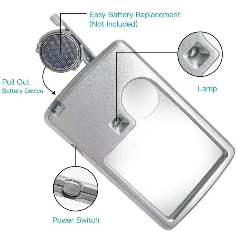 6X 3X Magnifying Glass Jewelry Loupe With LED Light Magnifier Mini Pocket Magnifying Lens For Kids Jewelers Seniors Reading
