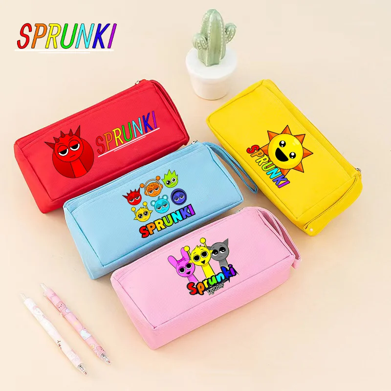 Sprunki Incredibox Pencil Case Student Stationery Pen Bag Large Capacity Multi Layer Print Supplies Box Makeup Storage Bags Gift