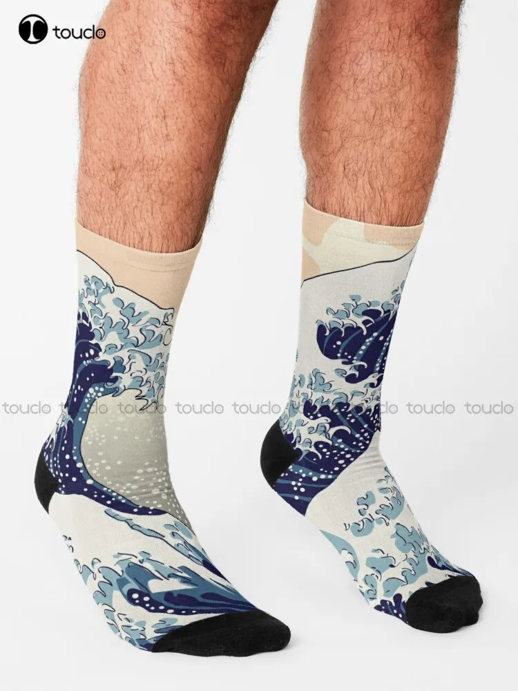 The Great Wave Digital Copy Wave Sea Hokusai Kanagawa Blue Socks Socks Youth Streetwear 360° Digital Print Gd Hip Hop Retro Art