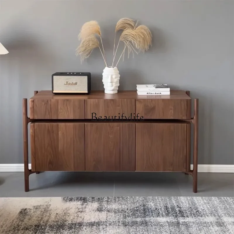 

North American black walnut simple modern all solid wood tenon and mortise locker low cabinet