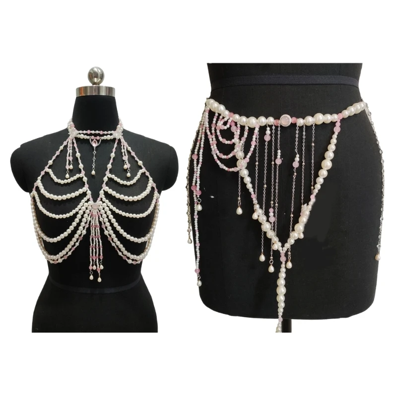 

Adjustable Pearls Tassels Body Jewelry Chain Decoration for Party Wear