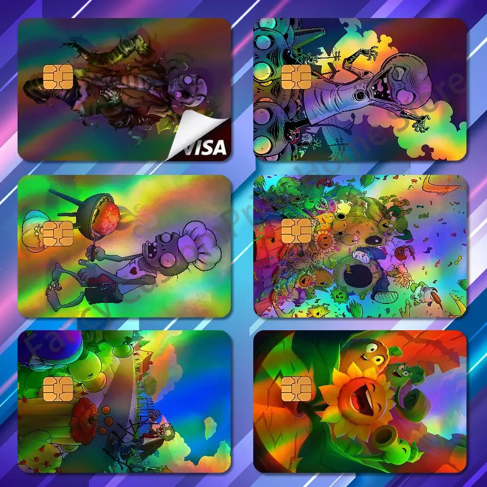 Cute P-Plants vs Z-Zombies Skin HD Color Laser Stickers Film Decal Scratch-resistant For Credit Debit Card Small Large Chip