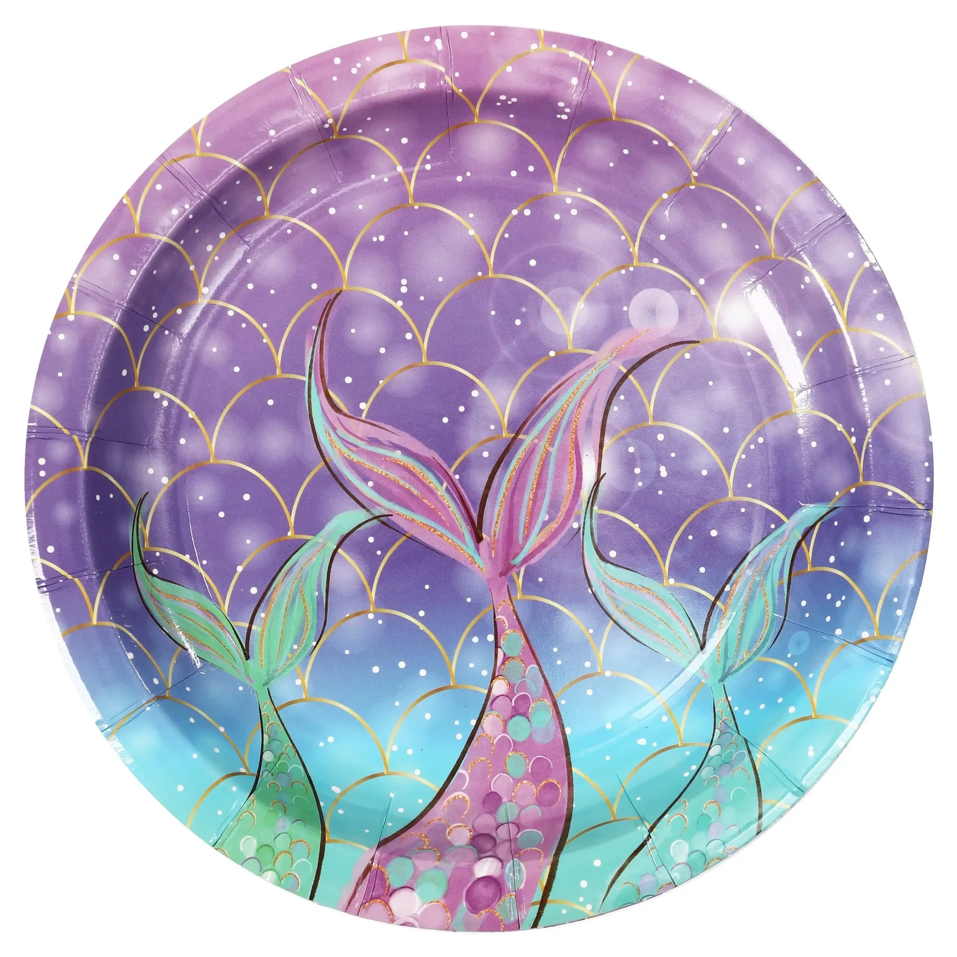 8Guests Purple Mermaid Tail Disposable Tableware Under The Sea Happy Mermaid Birthday Party Decor Little Mermaid Paper Plates