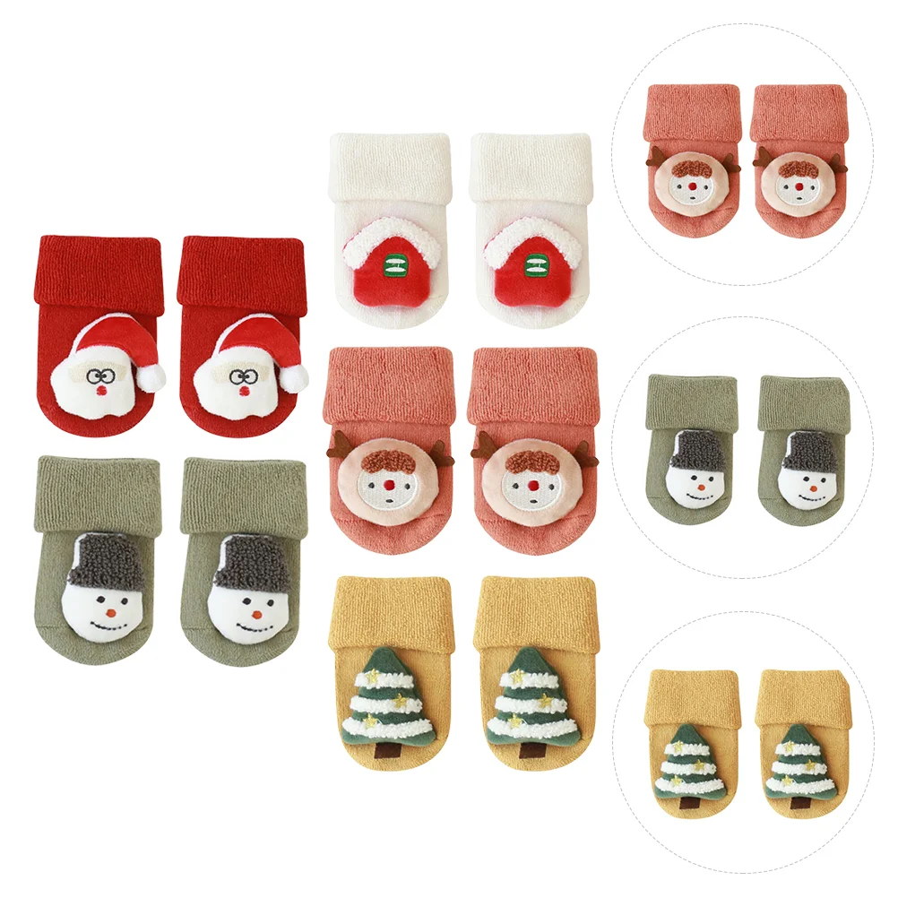 5 Pairs Baby Floor Socks Girl Child Newborn Slipper for Toddlers Children's Christmas Non Skid Xmas Autumn And Winter