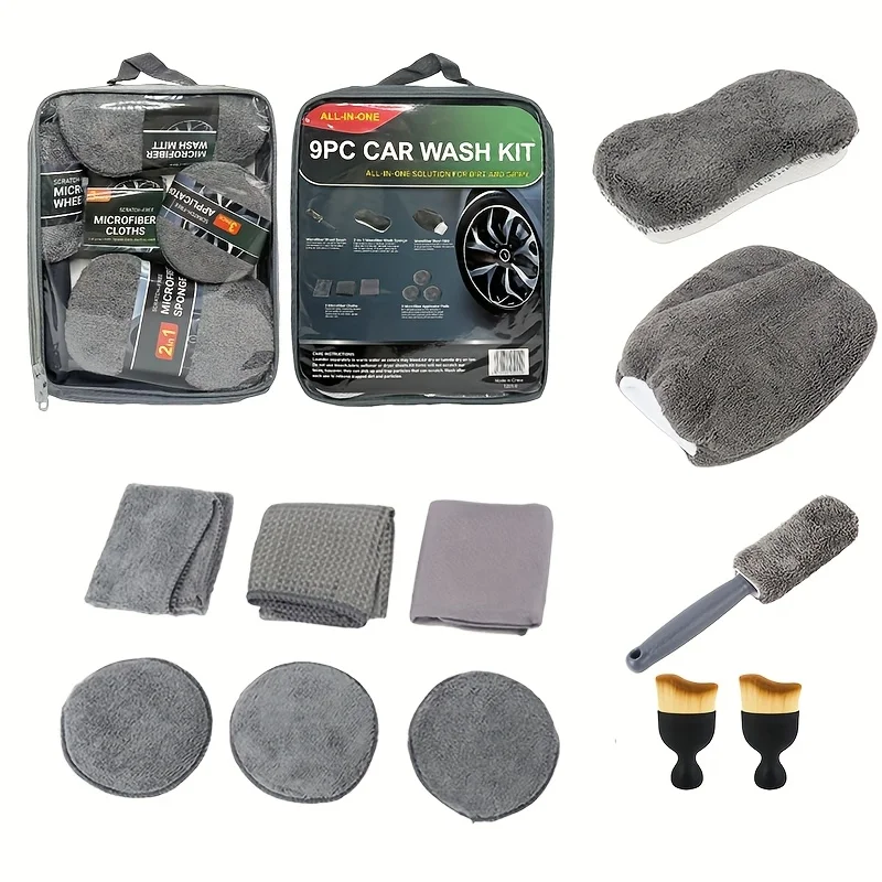 SEAMETAL 11pcs Microfiber Car Cleaning Kit Upgrade Auto Wiel Band Borstel Spons Handdoek Detaillering Mitts Clean Pads met Opbergtas - afbeelding 2