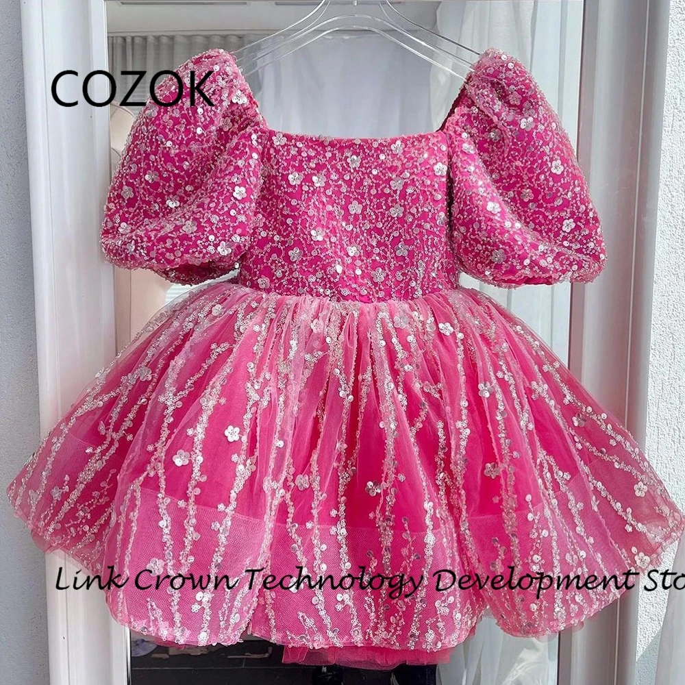 

Scoop Flower Girls Dresses with Sequined Short Sleeve A Line Christmas Dresses for Princess Summer فستان عيد الميلاد GGDS980013