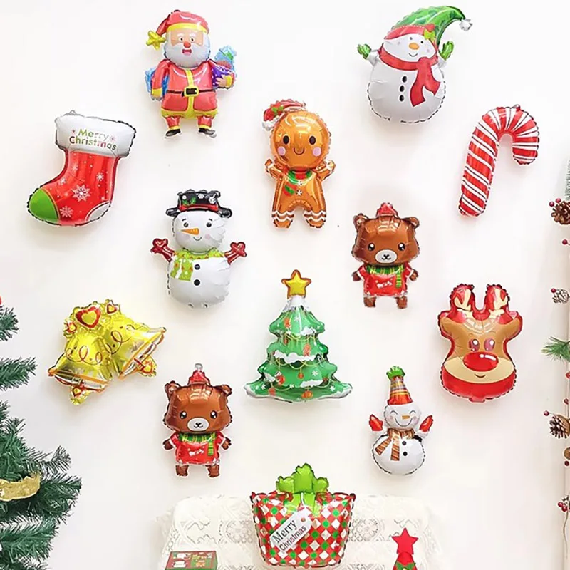 10pcs Mini Christmas Foil Balloons Santa Claus Snowman Elk Christmas Stick etc Air Balloon Christmas Decorations for Home