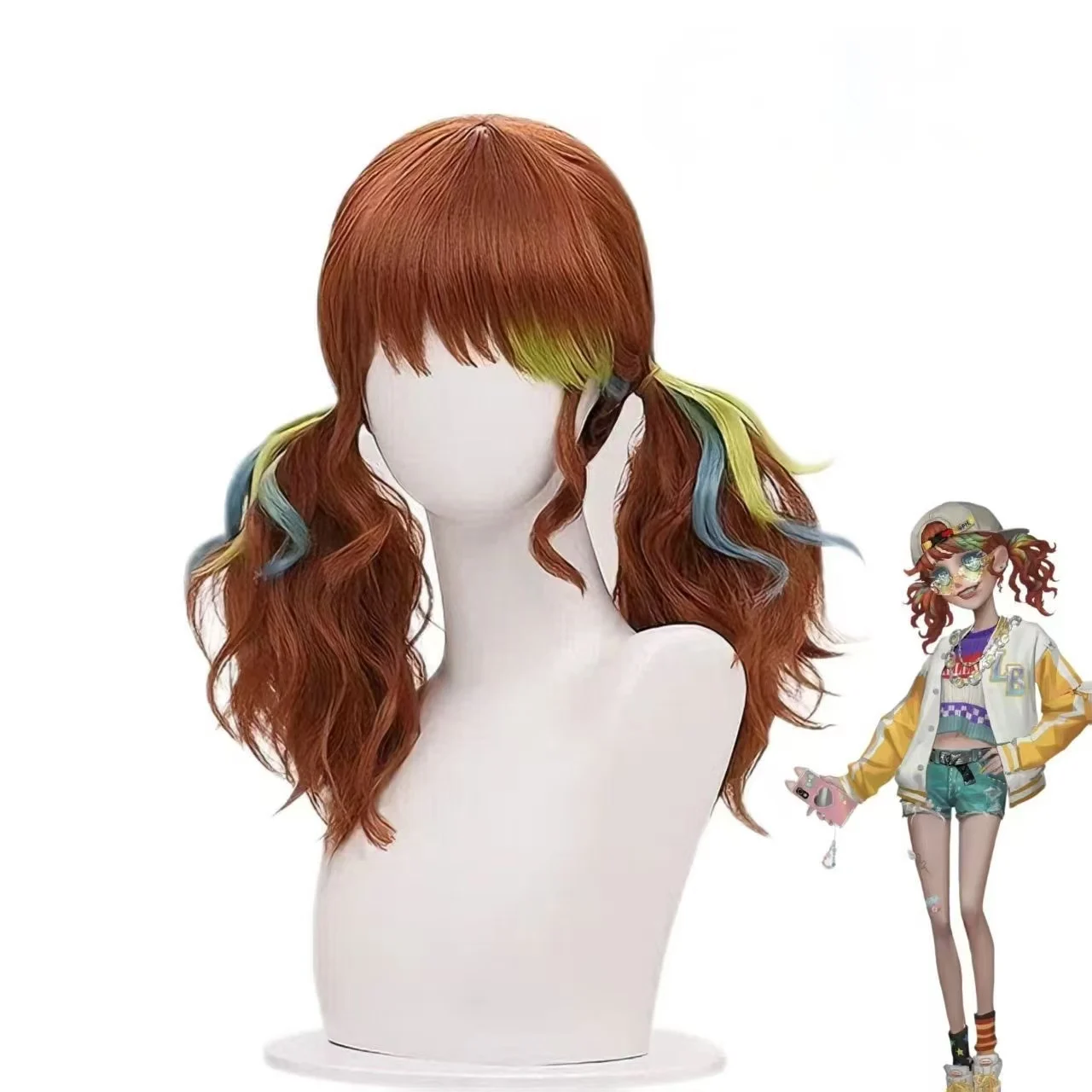 Identity V Lily Baril Cosplay Wig OPH Team Skin Brown Curly Pigtails Multicolor Highlight Synthetic Wig For Halloween Comic Con