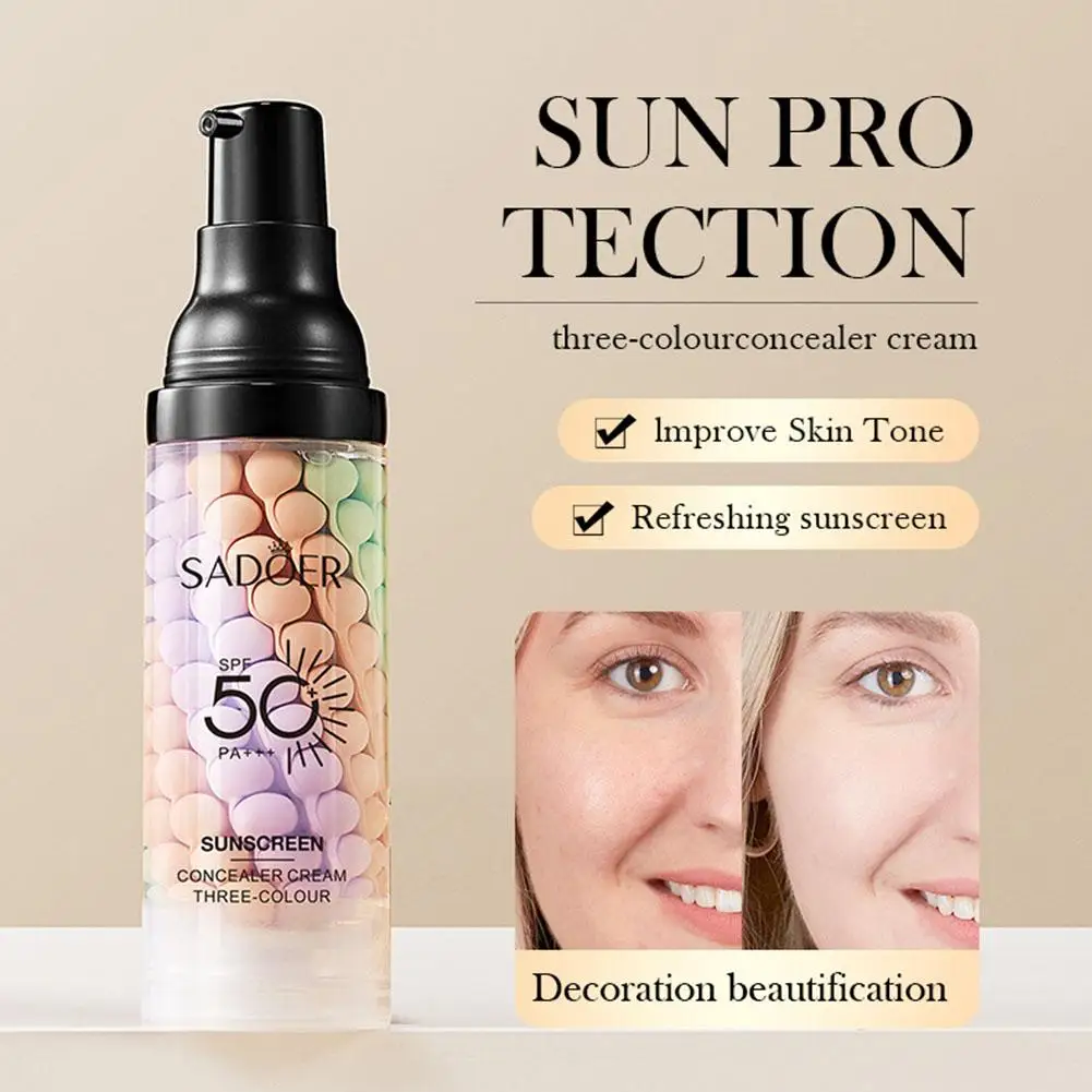 3-Color Rainbow Isolation Cream Oil Control Moisturizer Sun Protection Primer Correct Brightening Primer Concealer Foundation