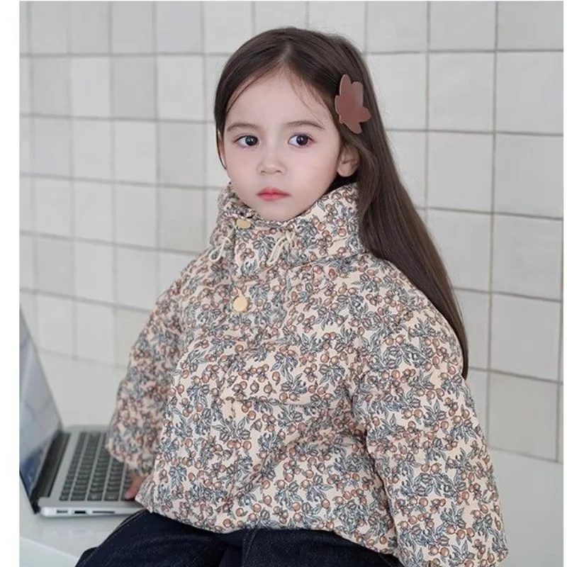 Girls Cotton-Padded Coat 2025 New Fleece-Lined Thickened Warm Floral Print for Baby Girl Toddler Kids Winter Outerwear Jacket