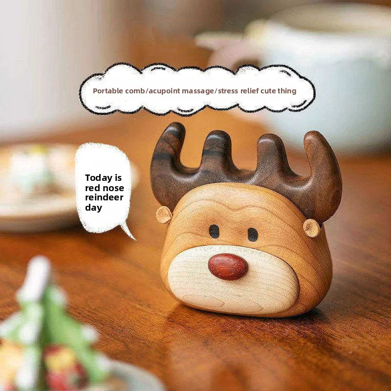 

Деревянная массажная расческа с милым дизайном оленя, для ухода за волосами, подарок для девочек, деревянная расческа с зубцами из натурального дерева