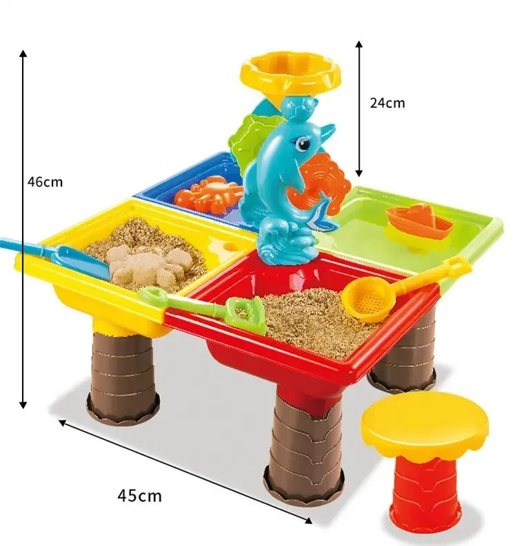 [Funny] 4 Player Kids Summer Outdoor Beach Sandpit Toy Sand Bucket Water Wheel Table Play Set play water play sand education Toy