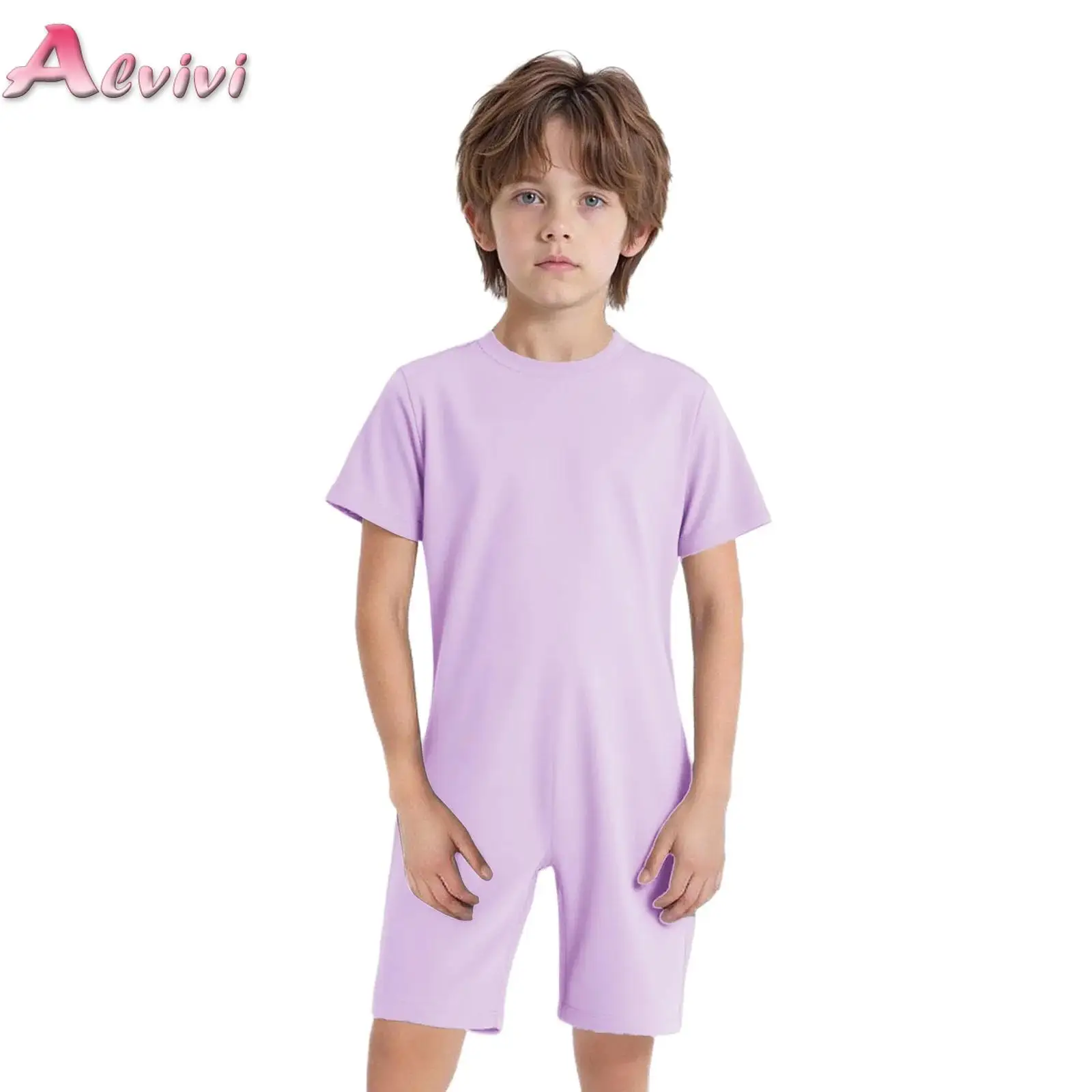 

Kids Girls Boys Special Needs Adaptive Clothing Round Neck Short Sleeve Back Invisible Zipper Solid Color Jumpsuit 4-16Yrs